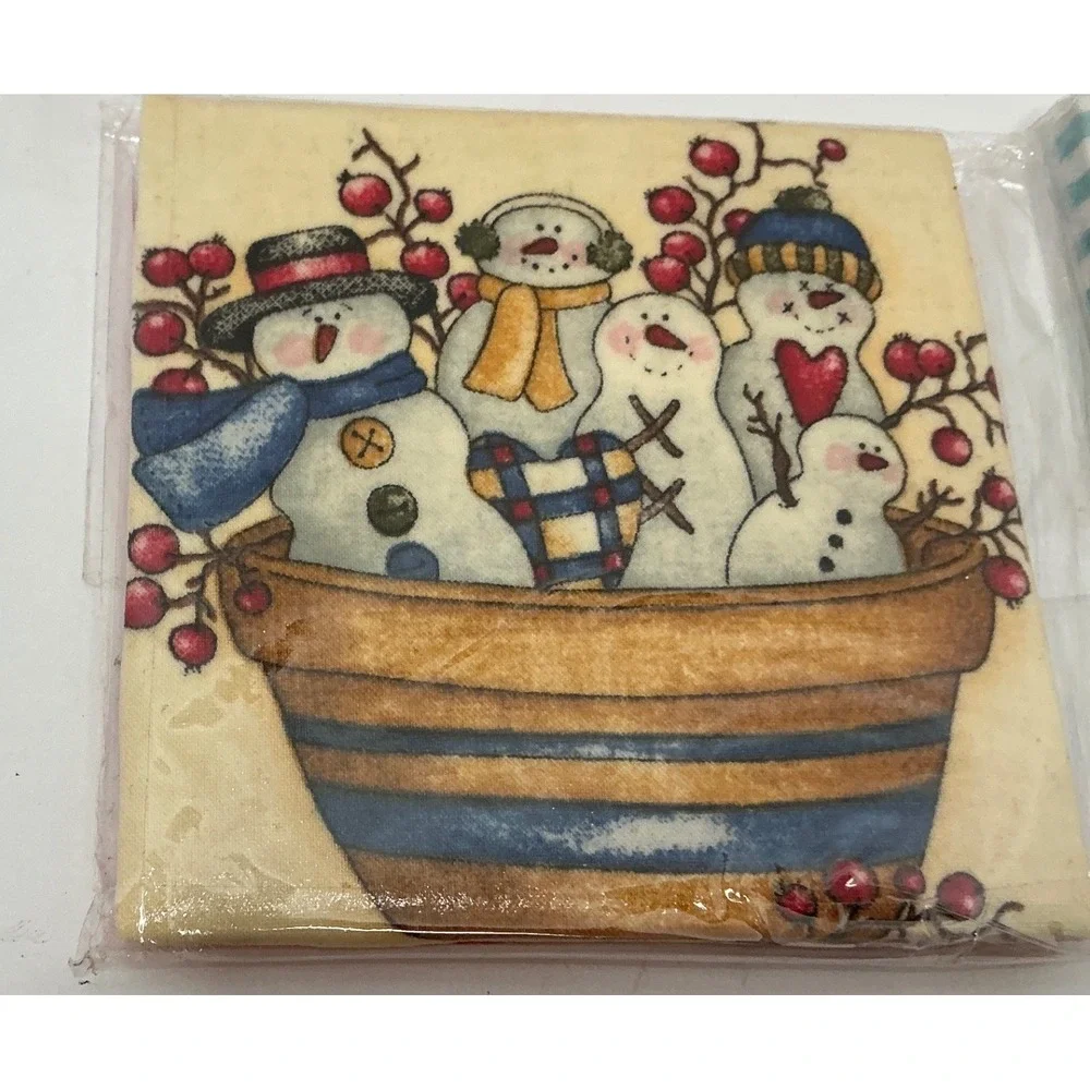 Vintage Christmas‎ Ceramic Coasters Set of 3 Snowman Nutcracker 4in